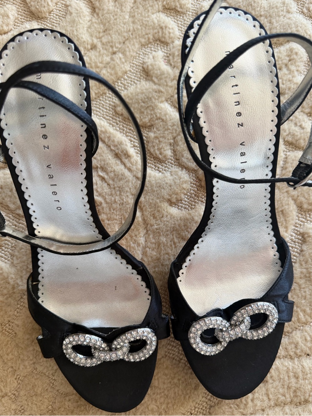 Black satin w/crystals womans sandal , size 9-1/2 wedding ready!